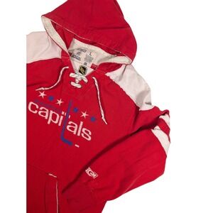 CCM Hoodie Mens L Red Washington Capitals Lace Up Pullover Cotton Blend NHL